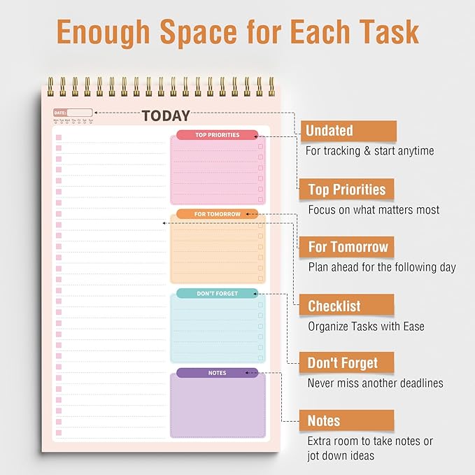 Forvencer To Do List Notepad with 52 Sheets (6.5 x9.8), To Do List Notebook for Work, Undated Daily Planner Organizer for Tasks Checklist & Goal Planning, To Do List Perfect for Office, School