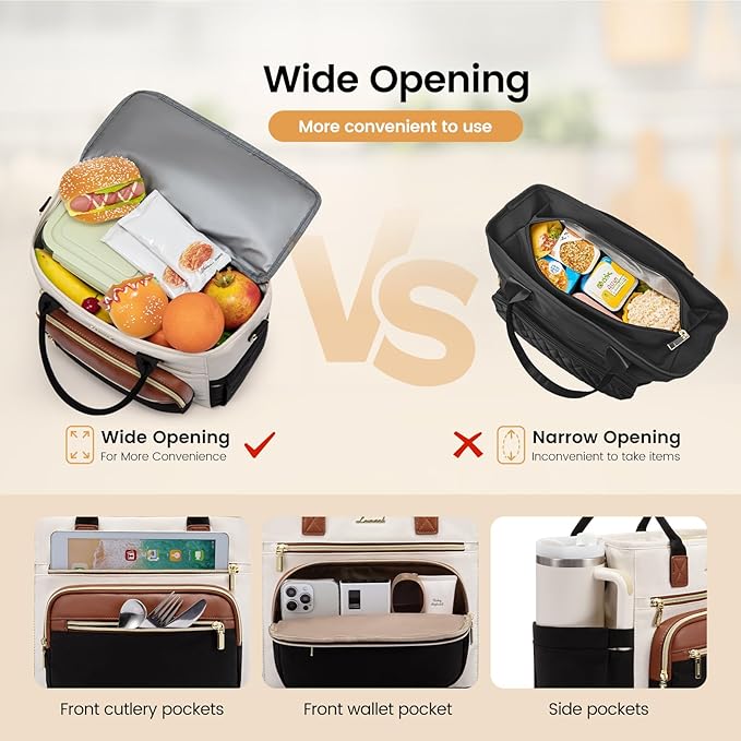 LOVEVOOK Insulated Lunch Bag Women,Wide Opening Adult Lunch Box Women with Cup Holder,X Large Leakproof Cooler Bag for Work Picnic Beach Family College Mom,Lunch Teacher Breast Pump Diaper Tote Bag