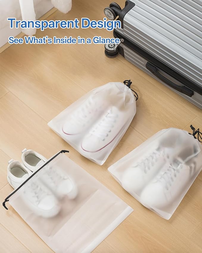 Teskyer Transparent Shoe Bags for Travel, 15.7" x 11.8" Waterproof Portable Travel Shoe Storage Bags for Packing - Travel Essentials for Men & Women, 6 PCS