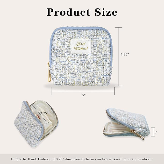 Stratalife Travel Jewelry Case Organizer for Women Portable Jewelry Box with Small Pouches for Gemstones Healing Crystal Bracelets, Necklace Bangles Storage, Pendants Ring Holder Zipper, Quilted Blue