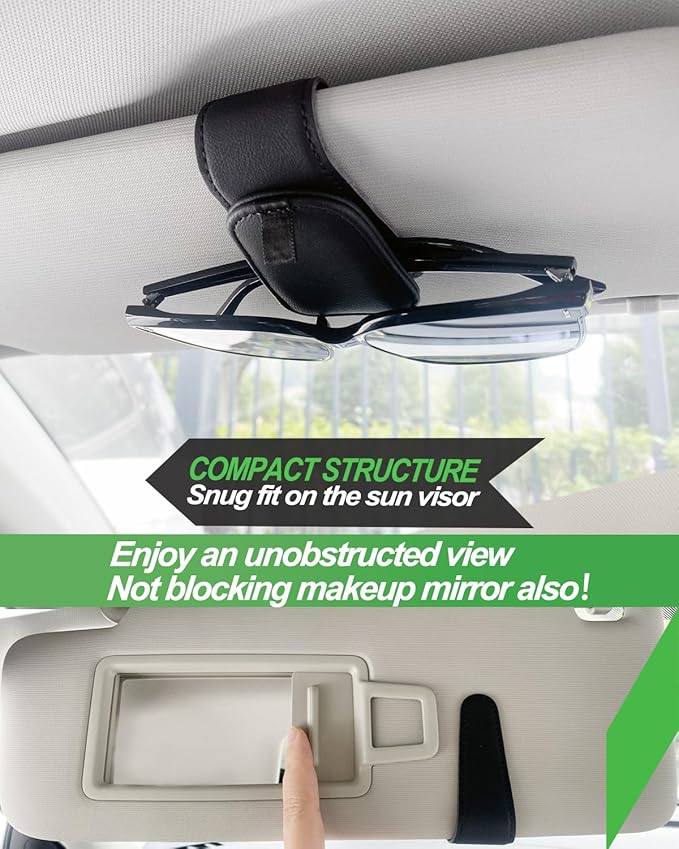 Sunglass Holder for Car, 2 Pack Car Sunglass Holder Visor Clip Magnetic Leather Sun Glasses Eyeglass Hanger, Gray, Fit for Different Size Eyeglasses