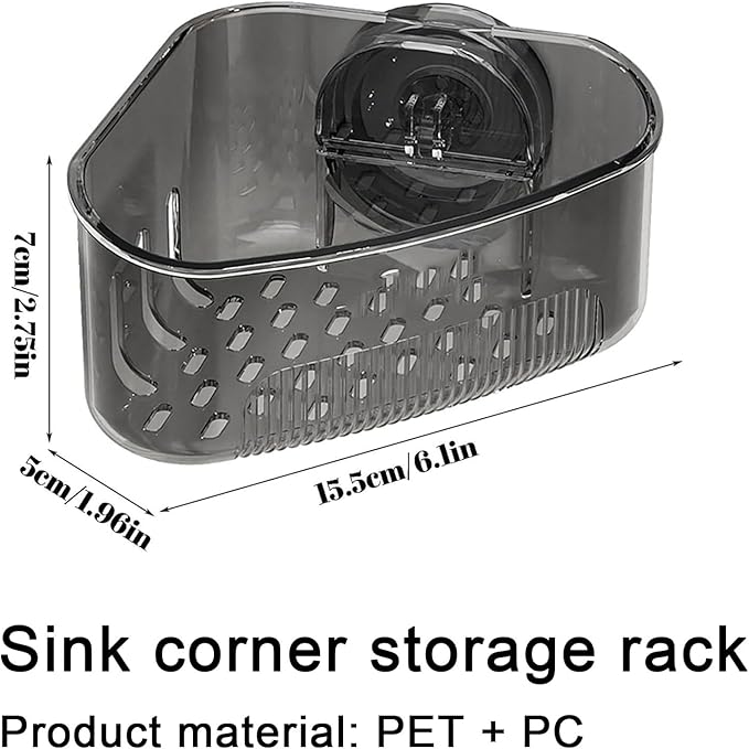 2PCS Sink Organizer Rack for Kitchen for Sponges, Scrubbers, Sink Corner Drain Box,with Adhesive Suction Cup Mount (Black)