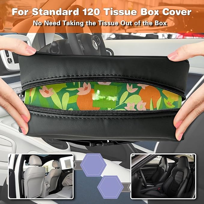 Large Car Tissue Holder for 120 Standard Tissues, Premium PU Leather Tissue Holder in Car Backseat Rectangular, Napkin Holder for Car Fits for Kleenex Tissues Box Daily Use Black (2, Black)