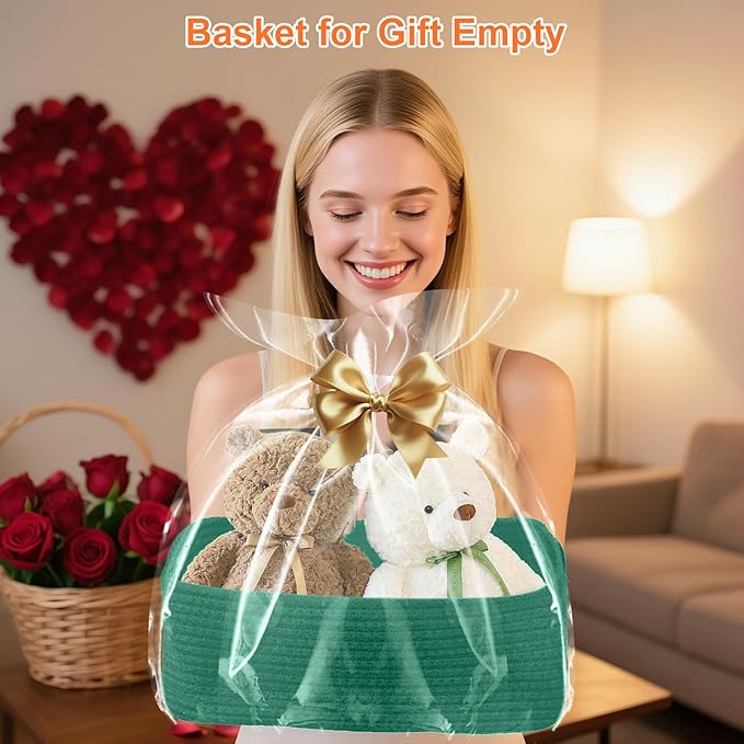 Ordn2Ordn Small Storage Baskets for Organizing, Woven Storage Bins for Shelves, Gift Basket Empty, Cute Decorative Closet Organizer, Baby Rope Basket, Dog Toy Storage, 12.6x8.2x5”, 3Packs Green