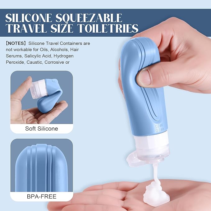 Travel Bottles for Toiletries, 3oz TSA Approved Travel Size Toiletries, Silicone Leak-Proof Refillable Containers, Squeezable Liquid Essentials Bottles W/Clear Bag (COLORFUL)