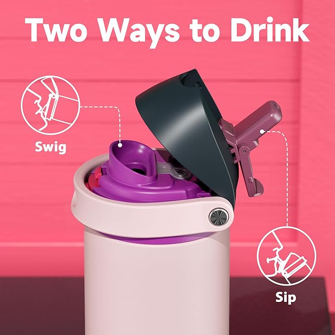 24 oz Insulated Water Bottle for Sports: Meoky Stainless Steel Water Bottle with Straw and Spout Lid - Leak Proof, Cold for 24 Hours, Fits in Car Cup Holder, BPA-Free for Women Travel, Dreamy Field