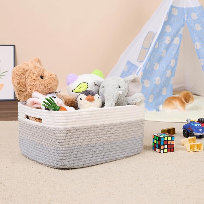 MiniArk Large Storage Baskets for Shelves, Closet Organizers Bins for Clothes Blanket Towels, Baby Nursery, Toy Baskets Box, Woven Rope Baskets, 17 x 13 x 7.5”, 2 Packs Gradient Grey