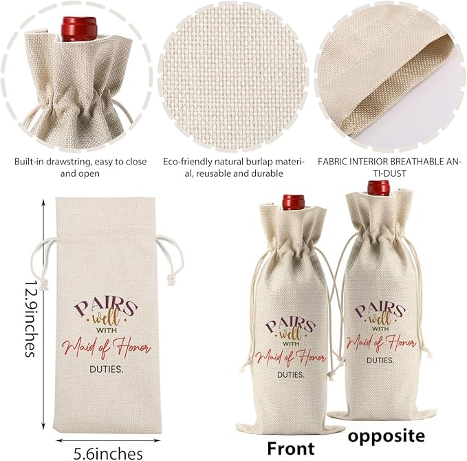 FBCCZEY Maid of Honor Bridesmaid Proposal Gifts Maid of Honor Bridesmaid Wine Bag Wedding Engagement Gift for Bridesmaid Pairs Well with Maid of Honor Duties Wine Bags
