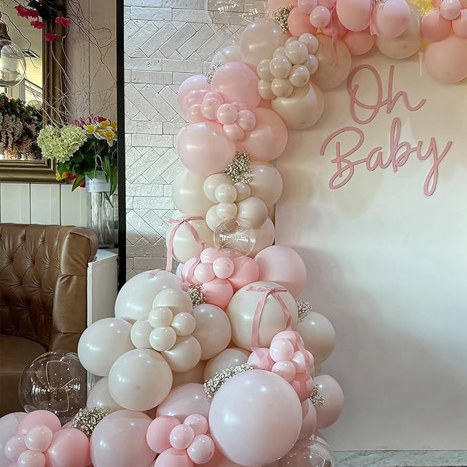 Boho Balloon Arch,Beige Balloons Garland Arch Kit,120Pcs Peach Ivory White Latex Balloons with 18/12/5 Inch Different Sizes for Bridal Baby Shower Girl Birthday Wedding Decorations