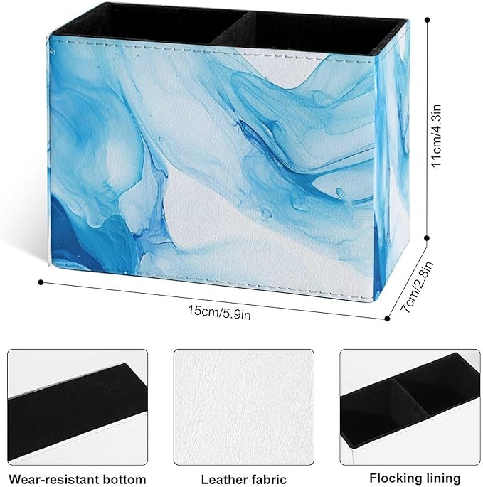 Famame Blue Liquid Abstract Pencil Holder for Desk, Leather Desktop Container Pen Cup Storage Study Table Pen Organizer Makeup Brush Holder for Classroom Office Home