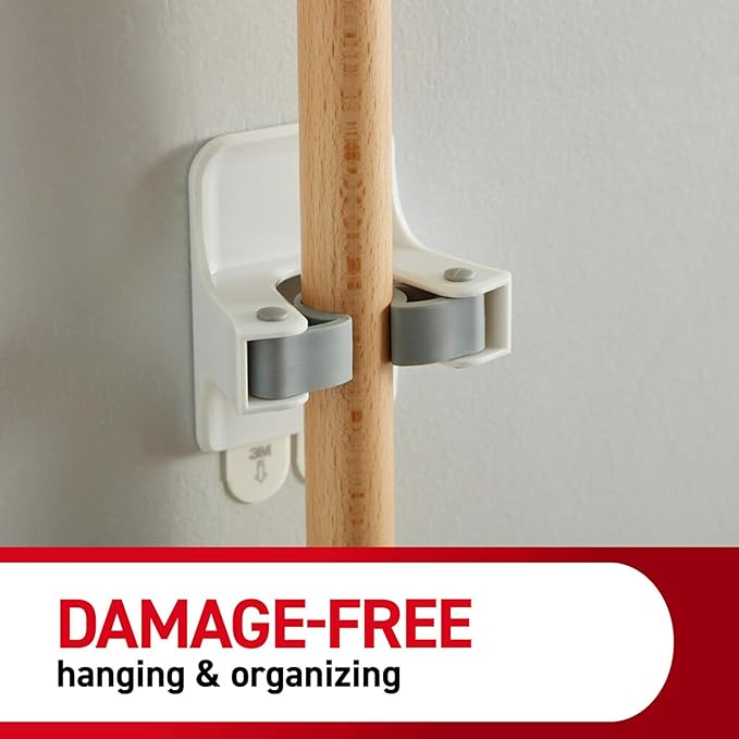 Command Broom and Mop Grippers,2 Hangers and 4 Strips,Damage-Free Hanging Wall Mount-and Mop Holder,Household Cleaning Organizer for Christmas Decorations,Holds up to 4 lb,Plastic,(Pack of 6)