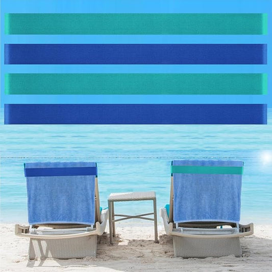 Towel Bands (4-Pack), Beach Towel Clips for Beach Chairs, Pool Lounge Chairs & Cruise Ships - Extra Durable Beach Essentials, Windproof Clips for Outdoor Travel Essentials(Turquoises/Blue)