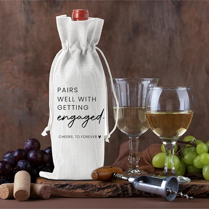 Engaged Engagement Gifts for Couples Her Engagement Party Decorations Bridal Shower Decorations Wine Bag Cheers To Forever Wine Accessory Sets - White