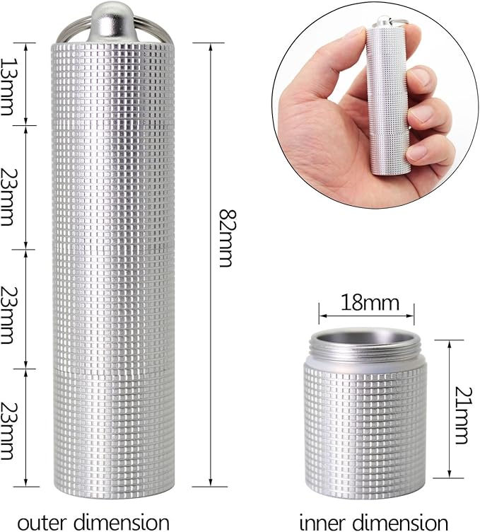 PPFISH Portable Daily Pill Case, 3 Compartments Anti-Skid Aluminum Alloy Waterproof Pill Box Dispenser, Small Pocket Pill Container, Keychain Pill Fob, Travel Pill Holder for Men Women
