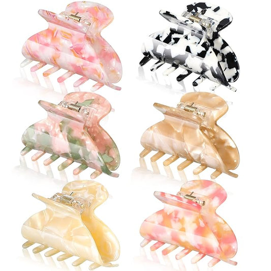 WILLBOND 6 Pieces Medium Hair Claw Clips for Thin Hair 2.6 Inch Tortoise Shell Clip Banana Jaw Hairpin French Style Barrettes Head Accessories for Women Girls(Elegant Patterns)