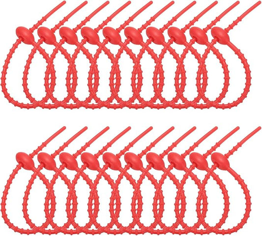 PATIKIL 8 Inch Silicone Cable Ties, 20pcs Rubber Reusable Twist Zip Ties Organizer for Home Office Kitchen Food bags Wires Adjustable Bag Clip, Deep Red