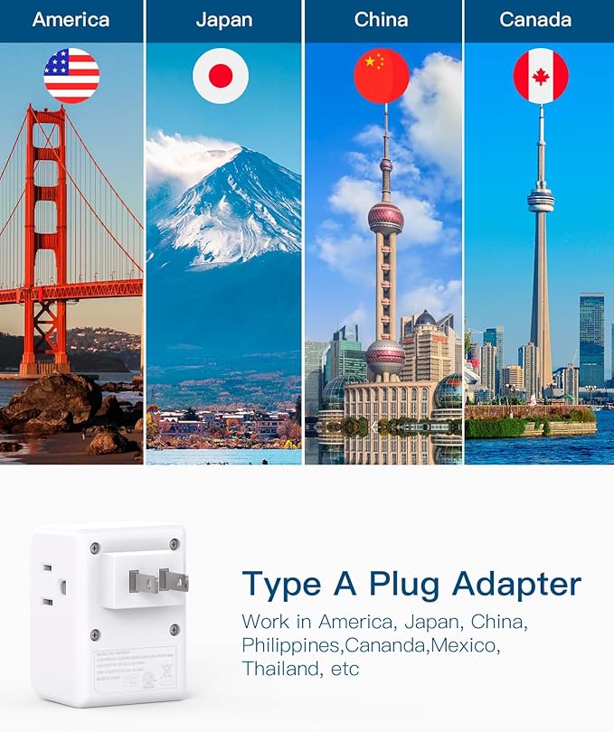 2 Pack US to Japan Plug Adapter, 2 Prong to 3 Prong Outlet Adapter with 3 AC Outlets 3 USB Ports(1 USB C), Type A Travel Power Converter Plug Adapter for USA to Japanese Canada Mexico Philippines Peru