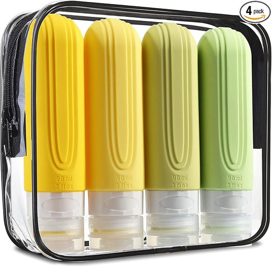 Mrsdry Travel Bottles for Toiletries, Tsa Approved 3oz Travel Size Containers BPA Free Leak Proof Refillable Liquid Silicone Squeezable Travel Accessories for Shampoo Conditioner Lotion (4 Pack)