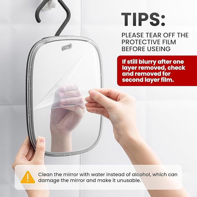 TAILI Shower Mirror, Hanging Fogless Shaving Mirror for Travel Camping, Removable Fog Free Shave for Wall, Shower Accessories, Bathroom, Portable, Shatterproof, Gift for Men Black