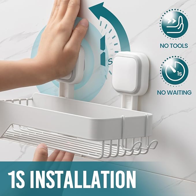 TAILI Shower Caddy Suction Cup 2 Pack, Stainless Steel Rustproof Shower Shelves, No Drilling Wall Mounted Basket, Large Capacity, Removable Suction Cup Bathroom Organizers & Home Decor, White