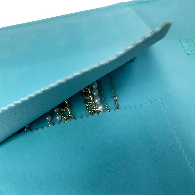 UnionPlus Velvet Travel Jewelry Roll Bag Organizer for Necklace, Elastic Band and Anti-winding, River Blue