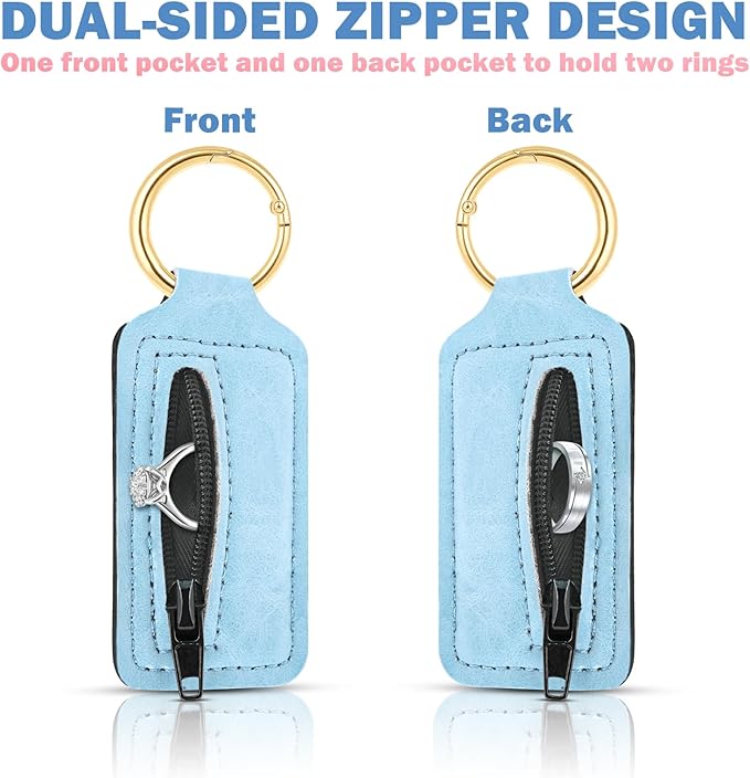 2 Pcs Mini Travel Jewelry Organizer – Dual-Sided Zippered Jewelry Case with Detachable Metal Ring, Small Portable PU Leather Storage Pouch for Rings, Necklaces – Gift for Women, Girls