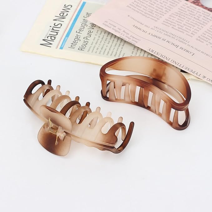 5PCS Claw Hair Clips for Women - Matte Amber Brown Non-Slip Medium Large Clamps for Thin Thick Hair, Multi-Style Fashion Accessories