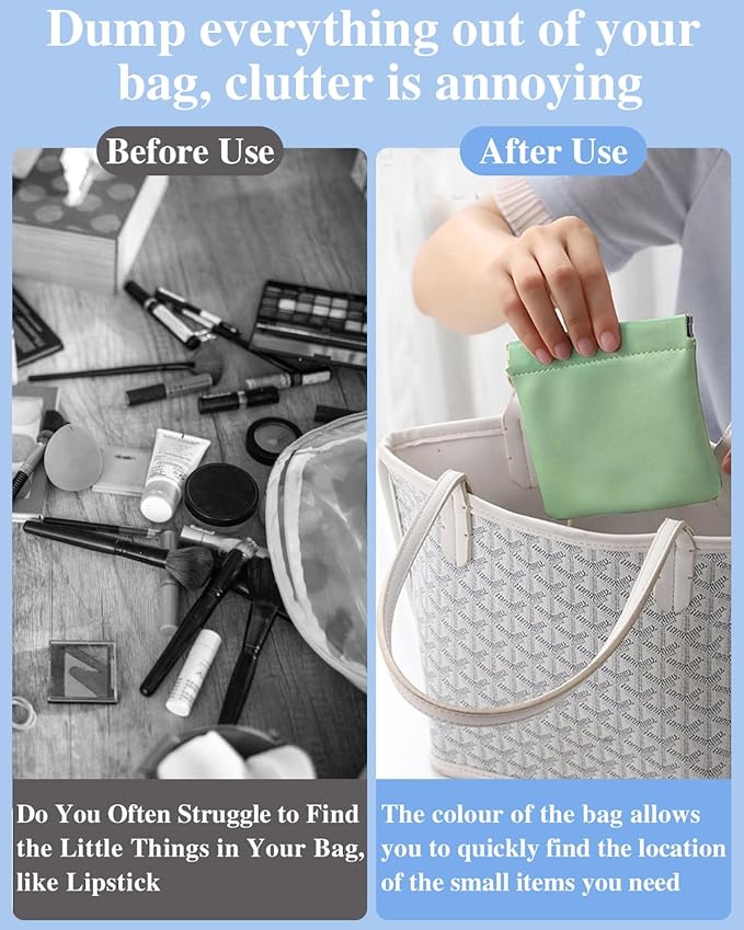 4 Pcs Small Pocket Cosmetic Bag for Purse, Mini Waterproof Lambskin Portable Makeup Bag, Pretty Cute Coin Pouches Lipstick Storage Organizer for Cosmetics Headphones Jewelry