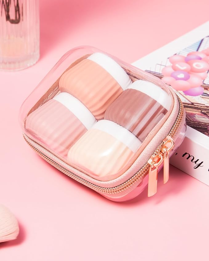 Travel Containers for Toiletries 4 Pack, Clear Hard Zipper Case, TSA Approved Travel Size Toiletries, With Clear Bag Leak Proof Silicone Jars, Creams Jars Carrying Small Items