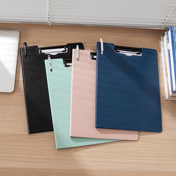 Y YOMA Clipboard Folder, A4 Foldable Plastic Clipboard with Metal Clip, 360° Rotating Cover, Waterproof Work Folder for Home, Office, School, Field Work, Outdoor - 4 Pack, Assorted Color