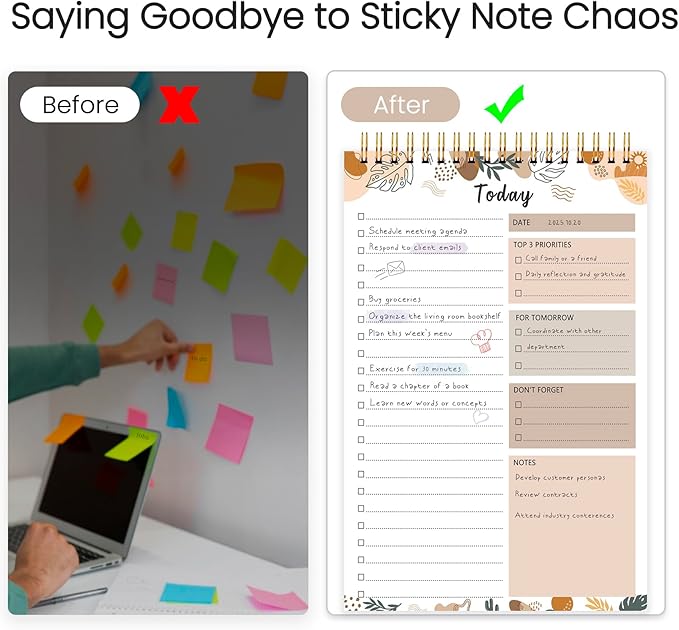 To Do List Notepad - To Do List Notebook for Work with 52 Sheets, Undated Daily Planner Perfect for Enhanced Productivity and Goal Achievement - Boho