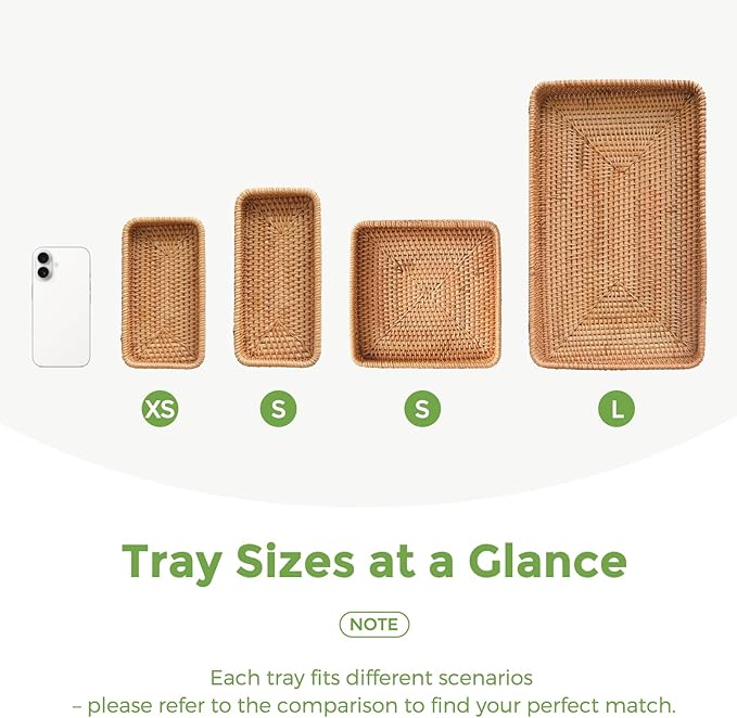 Wicker Storage Basket, Rattan Tray Rectangular for Bathroom Living Room, Decorative Serving Woven Trays Wicker Baskets for Organizing, Woven Seagrass Tray for Storage Home Decor L(14.6" × 9.1")