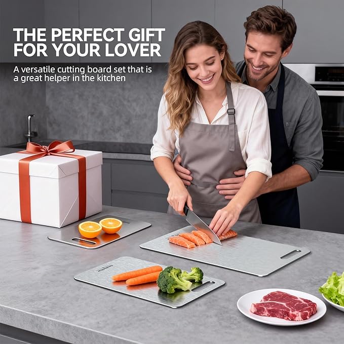 Titanium Cutting Board, 100% Pure Titanium Cutting Boards for Kitchen, Double-Sided Non-Toxic Cutting Board, Ideal for Slicing and Dicing Meats, Features Handle, Dishwasher Safe - 16"L*10"W（silver）