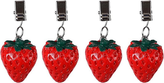 Twofish Strawberry Resin Tablecloth Weights Clips Set of 4 - 100% Handicraft, Farmhouse Style, All-Season, Heat Resistant, Hand Wash Only