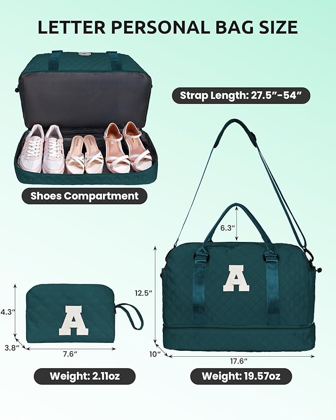 Girls Gifts 10-12 Birthday Ideas-Initial Travel Bag with Shoe Compartment, Personalized Weekender Bag, Monogram Overnight Bag for Women, Letter Travel Bag with Makeup Bag (Letter L)