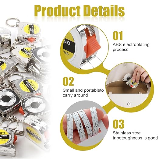 30 Pack 3ft Mini Tape Measure Keychain, Sliver Portable Retractable Small Tape Measure with Slide Lock, Construction Party Favors for Prize Bag Filler DIY Projects School Office Home Project Daily Use