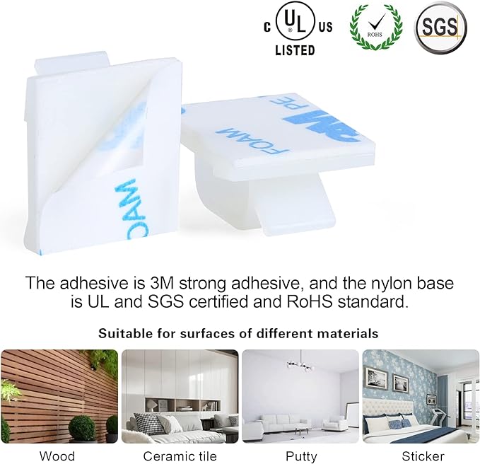 XHF 3/4” Adhesive Cable Wire Clips White 60pcs, Cable Staples Outdoor Cable Management Wire Organizer Cord Holder for Under Desk, Car, Wall, TV PC Ethernet Cable