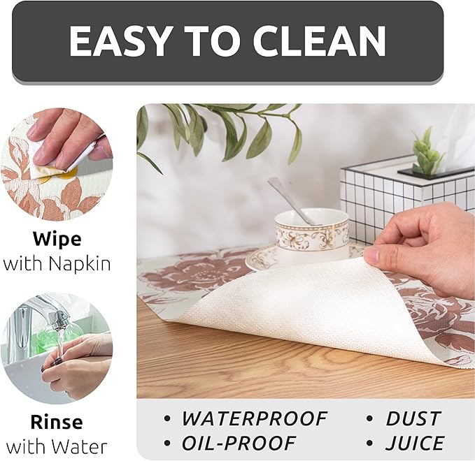 FIFTY FEET 18X96 Inch Shelf Liner for Kitchen Cabinets, PVC Drawer Liner for Dresser Non-Slip Bathroom, Non-Adhesive Cabinet Liner Washable (Red Flower)(6 Roll)