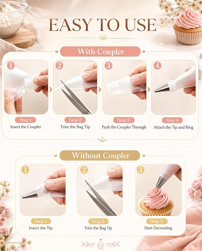 100 Pcs 16 Inch Piping Bags Disposable, Extra Large Thickened Anti-Burst Pastry Bags for Thick Icing & Macarons, Non-Slip Cake Decorating Bags for Baking - Food Grade & BPA Free