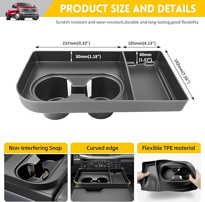 Jump Seat Cup Holder Organizer for 2021-2025 Ford F150 & 2023-2026 Ford F250 F350 F450 F550 F600 Super Duty Center Console Cup Holder Insert Cupholder Coaster Liner Accessories(Jump Seat Only)