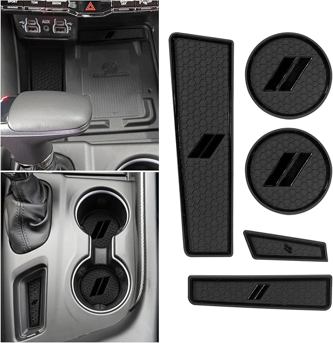 Cup Holder Inserts for Dodge Durango Accessories 2021 2022 2023 2024 2025 2026 Center Console Mat Custom Fit Silicone Cup Liners Pads Interior Decoration (5pcs/Set, Black)
