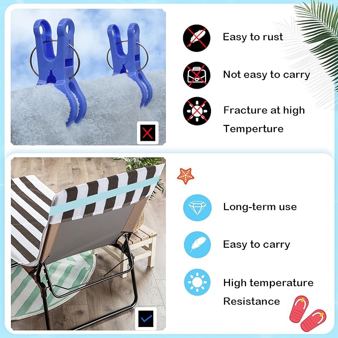 Towel Bands (6 Pack) - Stretch Beach Towel Clips for Beach Cruise Pool Chairs, Lounge Towel Holder Elastic, Cruise Ship Essentials(6 Mix)