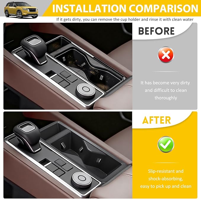 Cup Holder for 2022-2025 Nissan Pathfinder Center Console Cup Holder Insert Cupholder Organizer Coaster Liner for 2022 2023 2024 2025 Pathfinder Interior Accessories Black