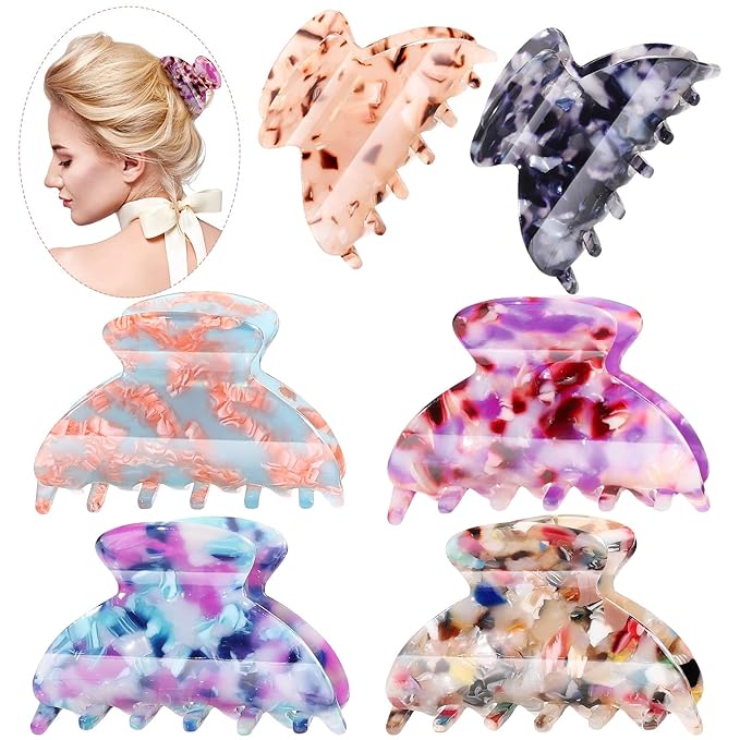 WILLBOND 6 Pieces Medium Hair Claw Clips for Thin Hair 2.6 Inch Tortoise Shell Clip Banana Jaw Hairpin French Style Barrettes Head Accessories for Women Girls(Cute Patterns)