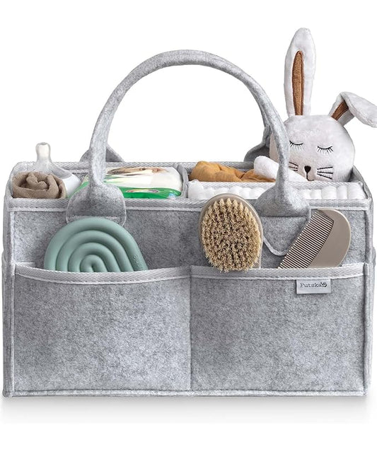 PUTSKA Baby Diaper Caddy Organizer - Nursery Storage Basket for Diaper Station, Baby Basket Shower Gifts List and Registry Must-Haves, Newborn Essentials, Nursery Decor for Boy or Girl-Grey,ExtraLarge
