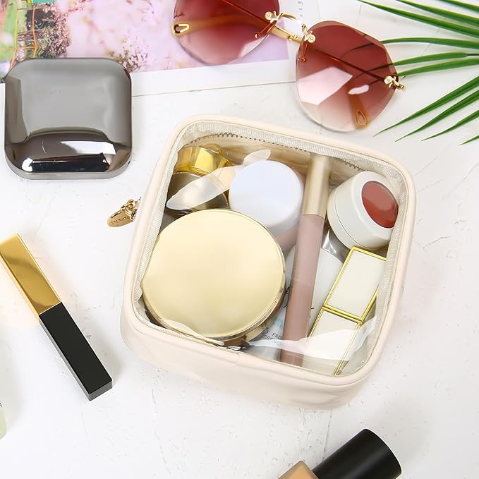 Aveniee Clear Makeup Bag Small, Mini Cosmetic Bag for Inside Purse, Cute Zipper Pouches for Organizing Car Essentials Travel Toiletry Lipstick-Cream