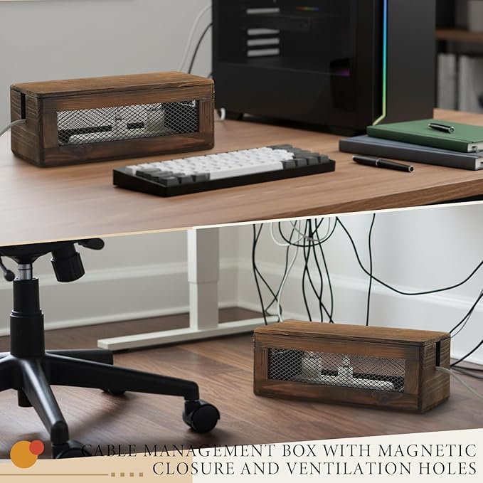 Chunful Extra Large Cable Management Box, 16'' Wood Cord Hider Organizer with Magnetic Lid & Organizer for Power Strip, TV Wires & Desk Cable Storage, Ventilation Hide Floor Cables