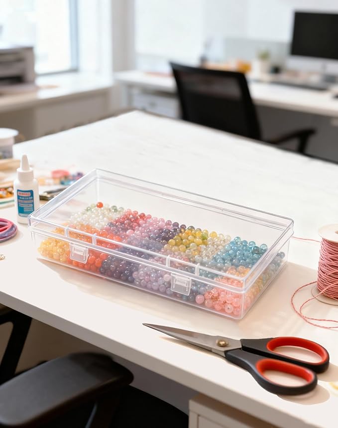 LJY 12 Pieces Rectangular Empty Mini Clear Plastic Organizer Storage Box Containers with Hinged Lids (6.1 x 3.3 x 1.2 inch, Transparent)