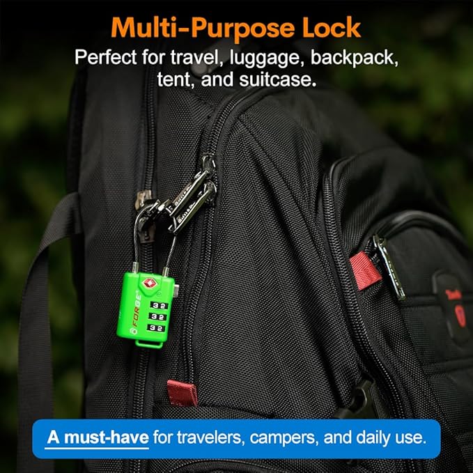 Forge TSA Approved Luggage Locks, Resettable Combination with Alloy Body (Green 2 Locks)