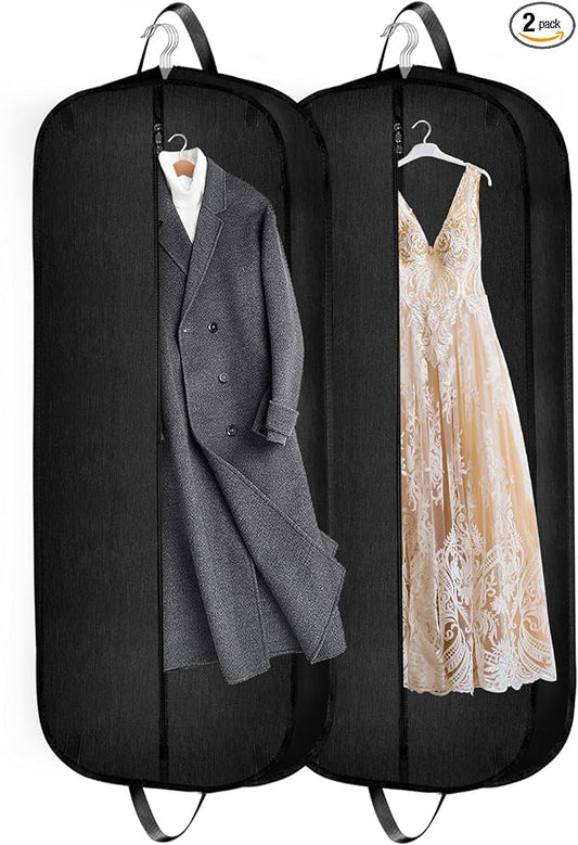 Limoomil 60 Inch 2 Packs Heavy Duty Tear Resistance Wedding Dress Bag for Wedding Travel, Waterproof Dress Cover for Closet Wardrobe. Garment Bag for Gowns, Tuxedos, Dress, Long Coats. Darkgrey
